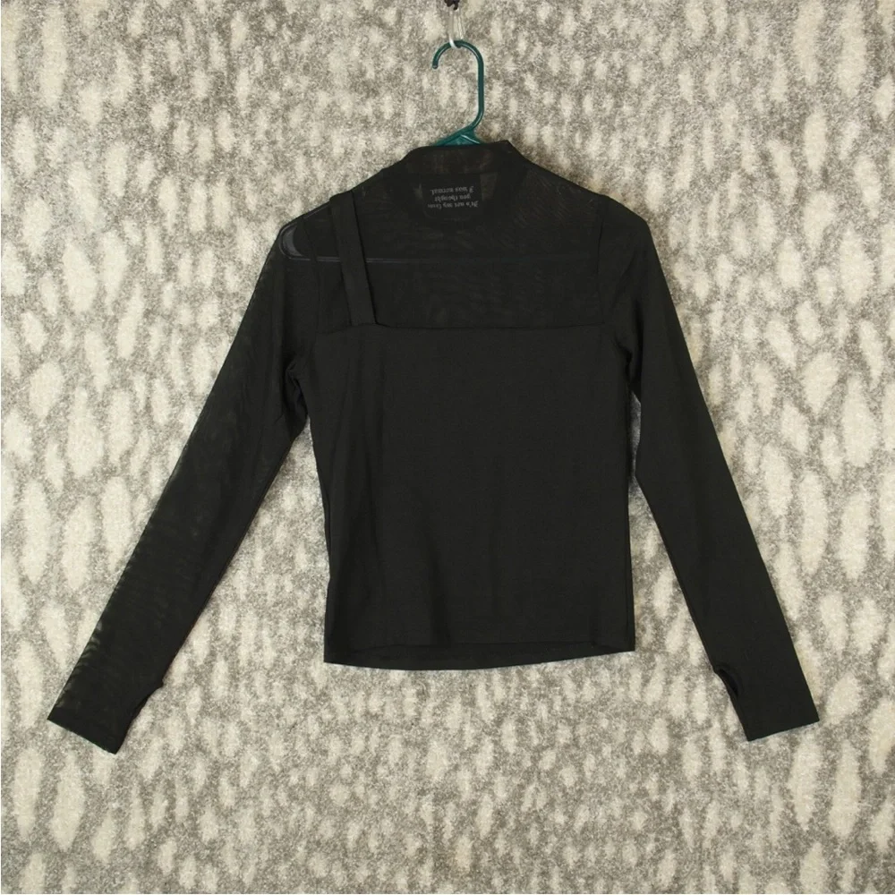 Killstar Half Mesh With Buckle Cross Left Shoulder Top Round Neck Womens S Black - Picture 2 of 13
